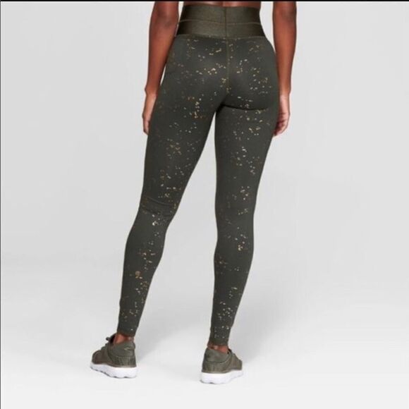 Champion army green/gold flakes leggings XS - Picture 1 of 10